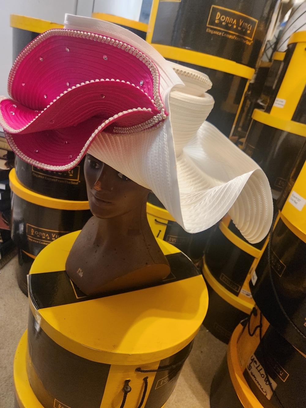 Donna Vinci Couture H11480 Pink White Rhinestone Church Hat NWT